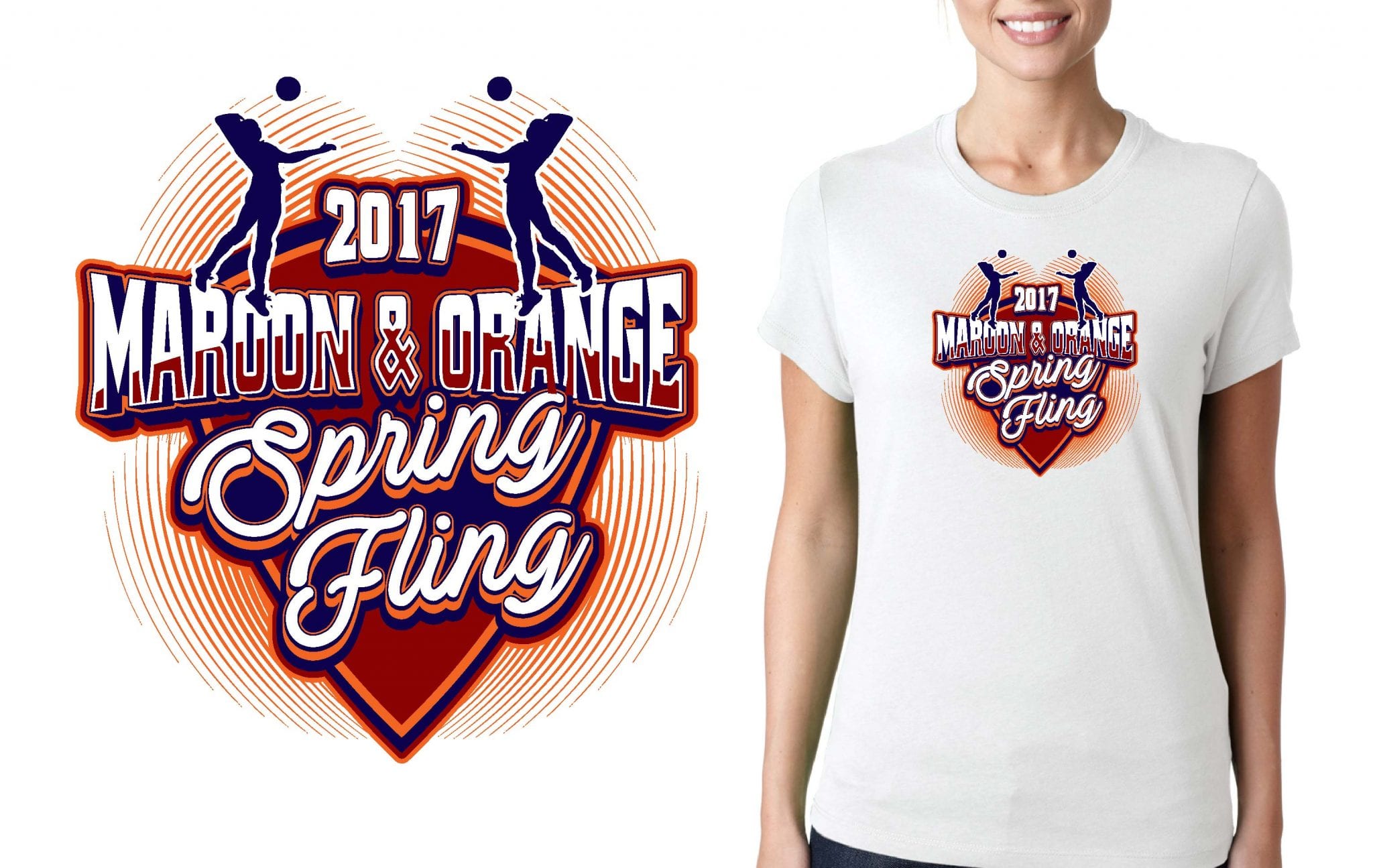 VOLLEYBALL TSHIRT LOGO DESIGN for 2017-Maroon-and-Orange-Spring-Fling BY UrArtStudio