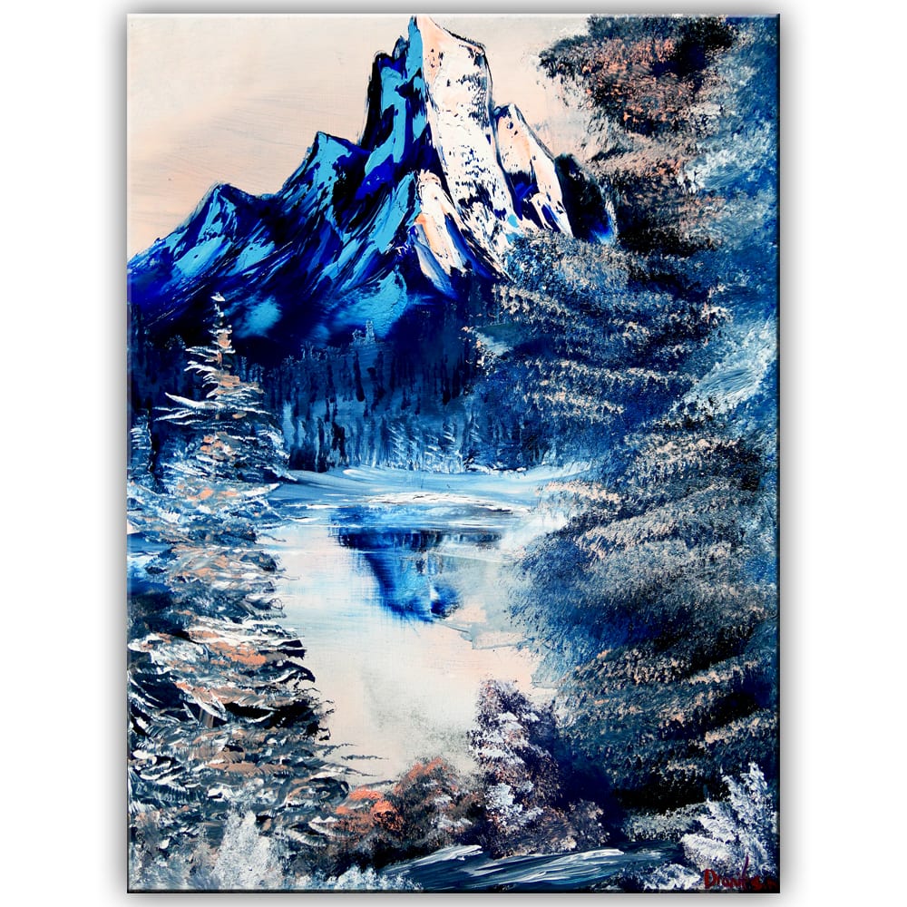 Transforming Tranquility: Experience the Alluring Beauty of a Blue Mountain and Calm Lake Landscape