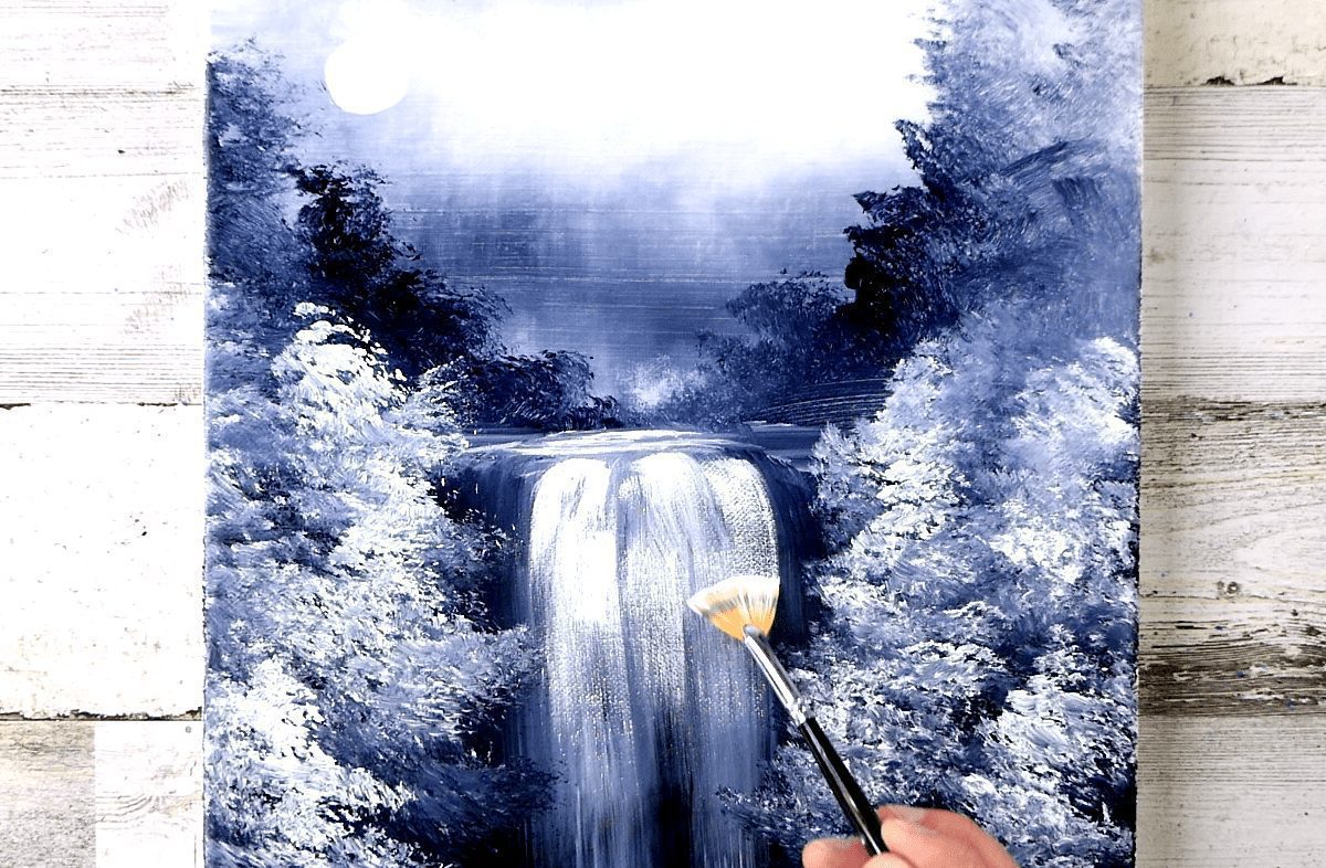 BLACK and WHITE Waterfall | ABSTRACT LANDSCAPE | EASY PAINTING for BEGINNERS2