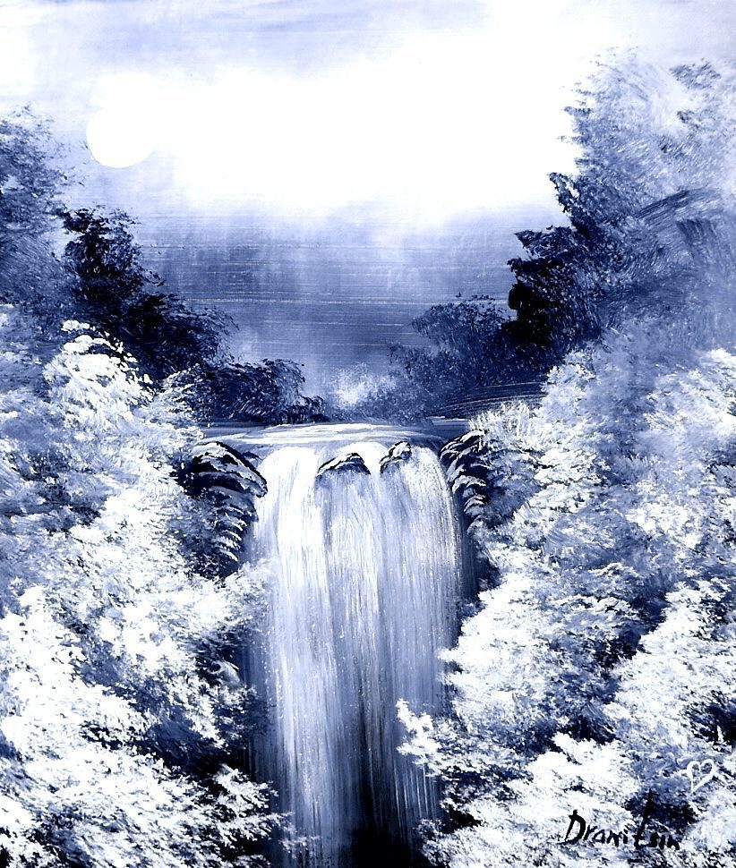 BLACK and WHITE Waterfall | ABSTRACT LANDSCAPE | EASY PAINTING for BEGINNERS2