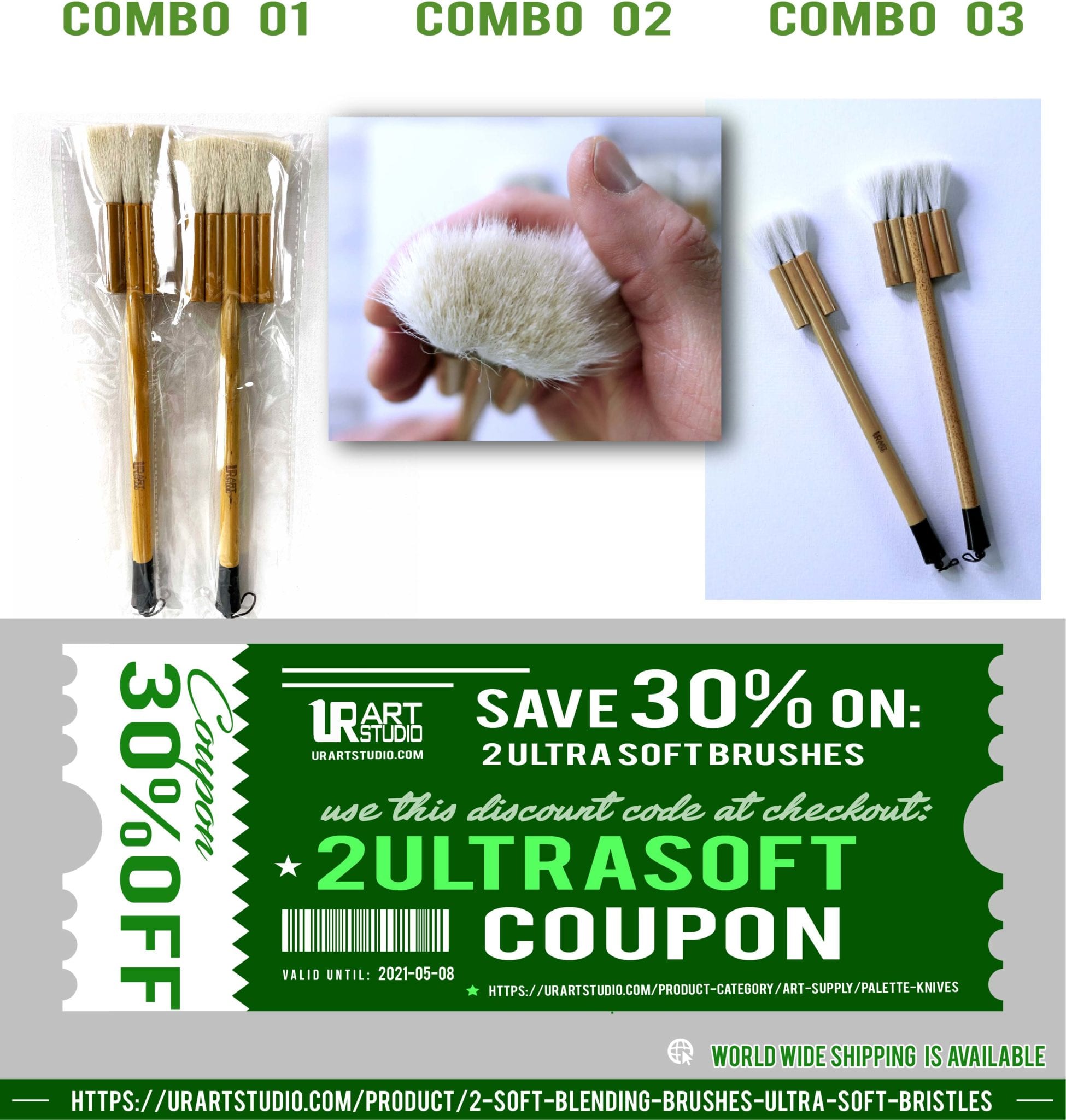 SAVE 30% on 2 ULTRA SOFT BLENDING PAINT BRUSHES! Perfect Your Art with Professional-Quality Tools!