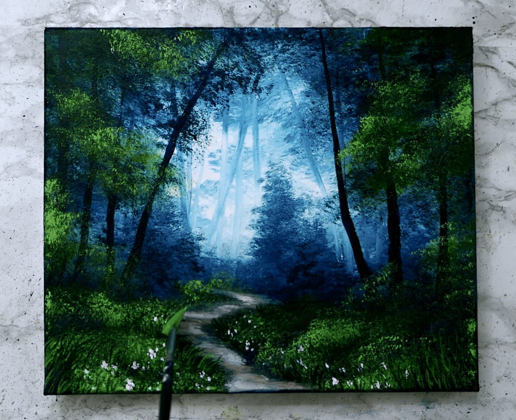 Green Forest Path Quick Acrylic Landscape Painting Tutorial #landscapeart