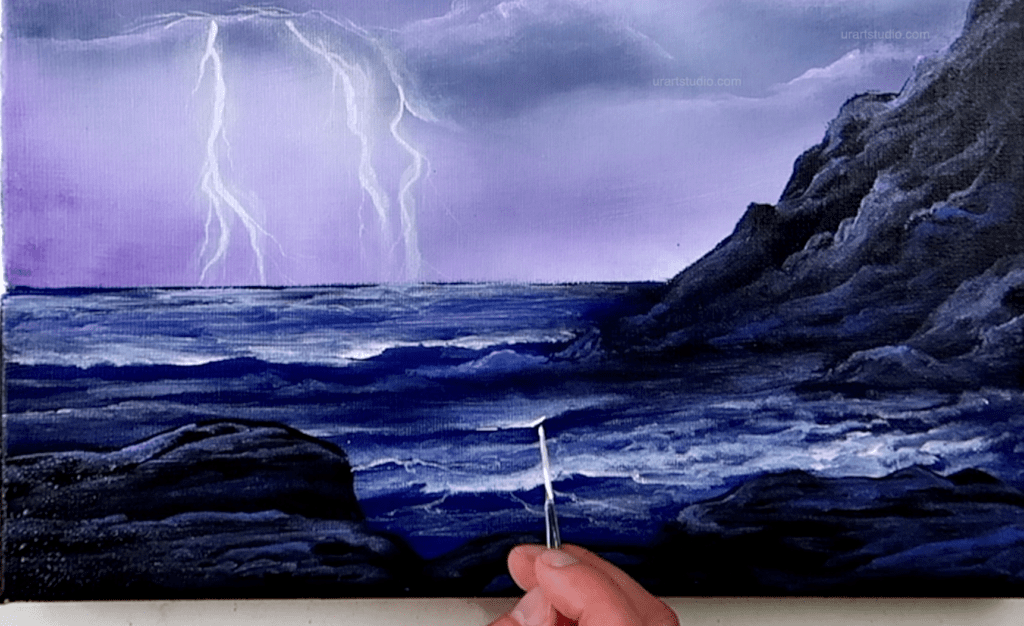 🌩️ Distant Lightning: Master the Art of Acrylic Landscape Painting Step-by-Step! 🌩️
