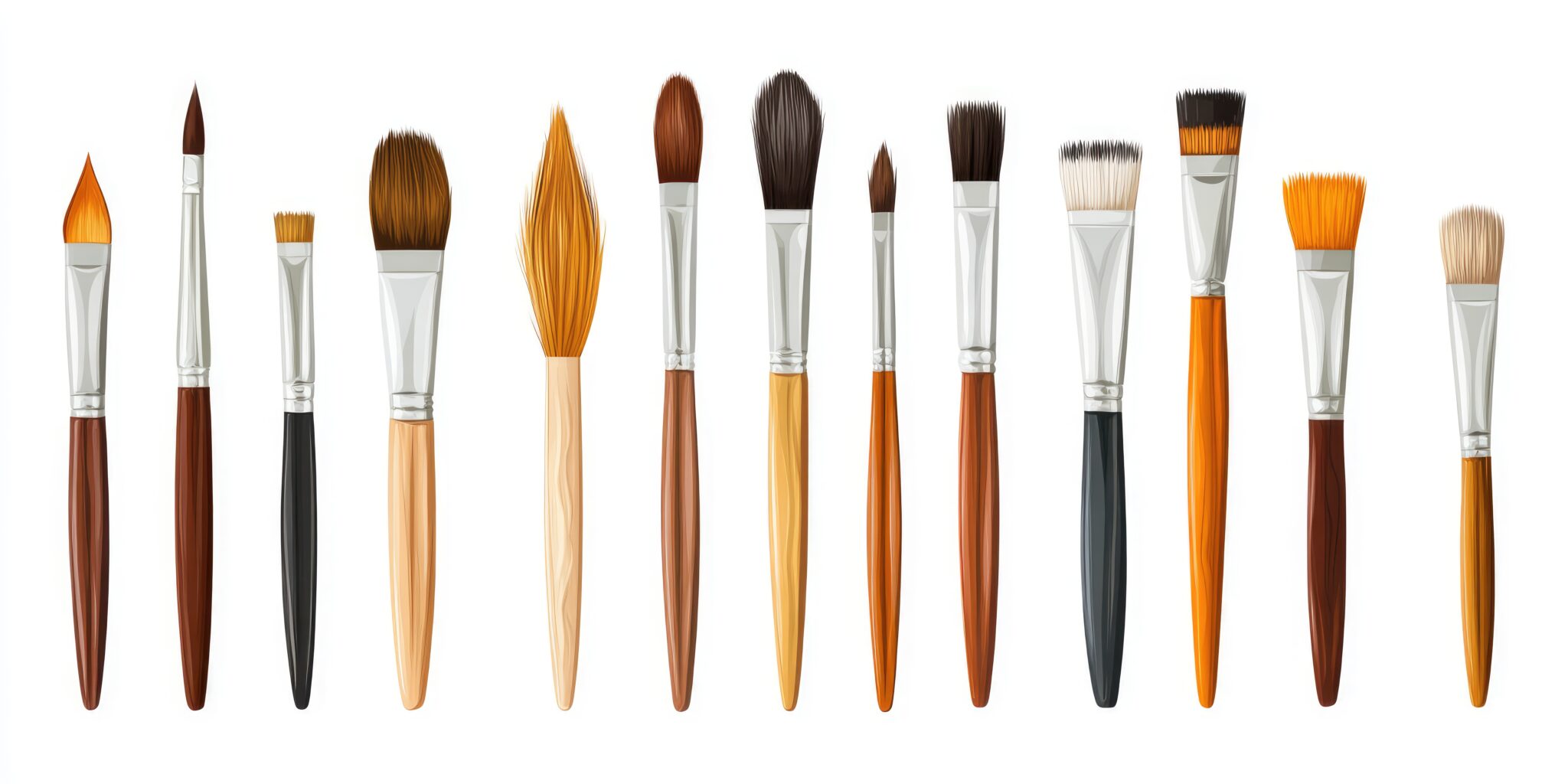 Paint Brushes Holder. Set of holders with different paint brushes on white background: accessory, acrylic, art, artist, artwork, background, bristle, brush, brush, canvas --ar 2:1 --v 6.1 Job ID: 002d178d-37f7-4fe4-bc48-ae4bdb00ab1e