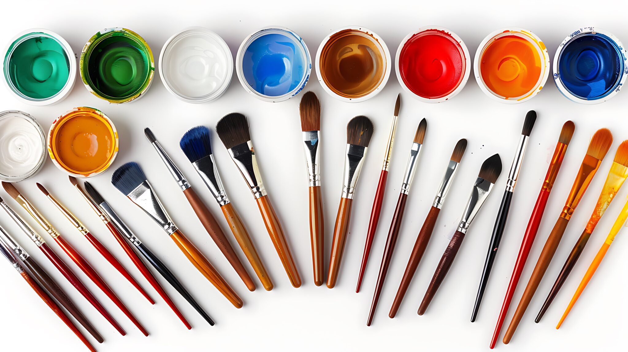 Paint Pots and Brushes for Artistic Creation.
