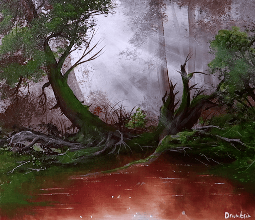 How to paint a pond in deep woods | Acrylics | Oval Brush Art #landscapeart #art