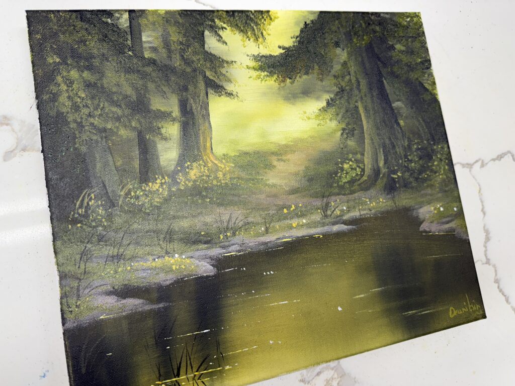 Deep Forest Reflections Quick Acrylic Landscape Painting Oval Brush Art #acrylicart